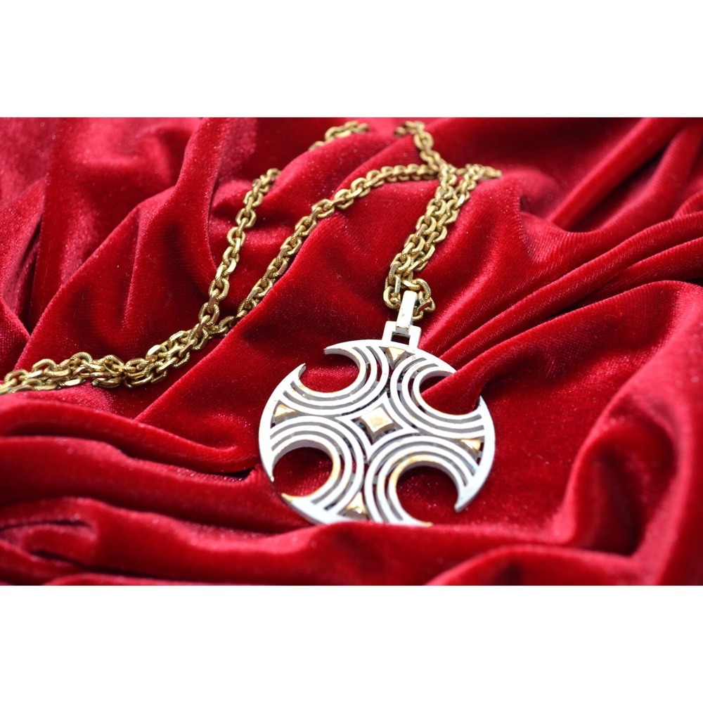 Trifari White Enamel Cross Pendant Necklace Gold Accents